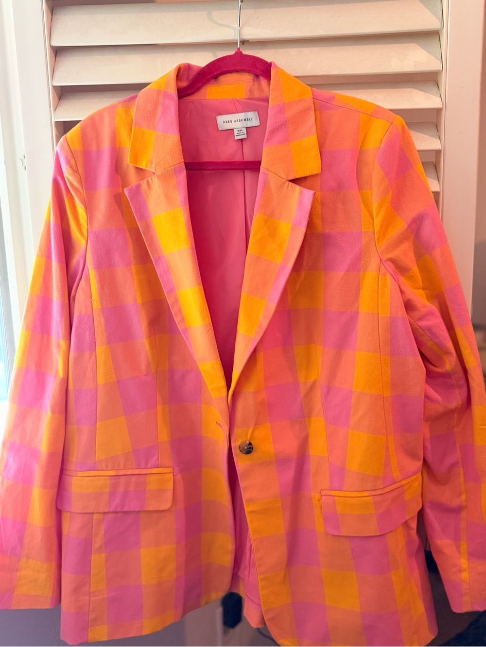 FREE ASSEMBLY PINK & ORANGE CHECKERED BLAZER JACKET SIZE XXL